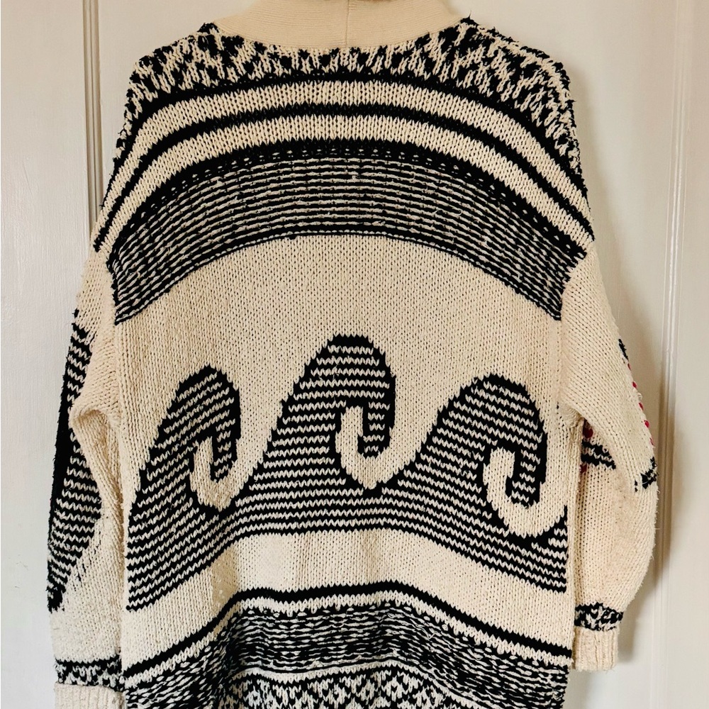 Anthropologie Cream and Black Patterned Sherpa Cardigan - Picture 5 of 7